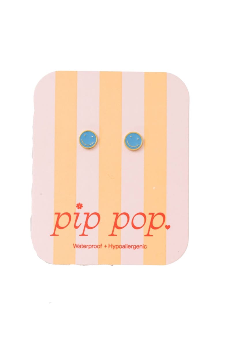 Smile Stud Earrings, Alternate, color, Blue