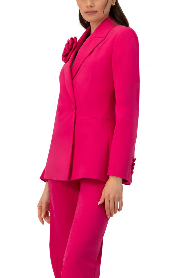 Double-Breasted Cotton Blazer with Flower Detail, Alternate, color, Fuchsia