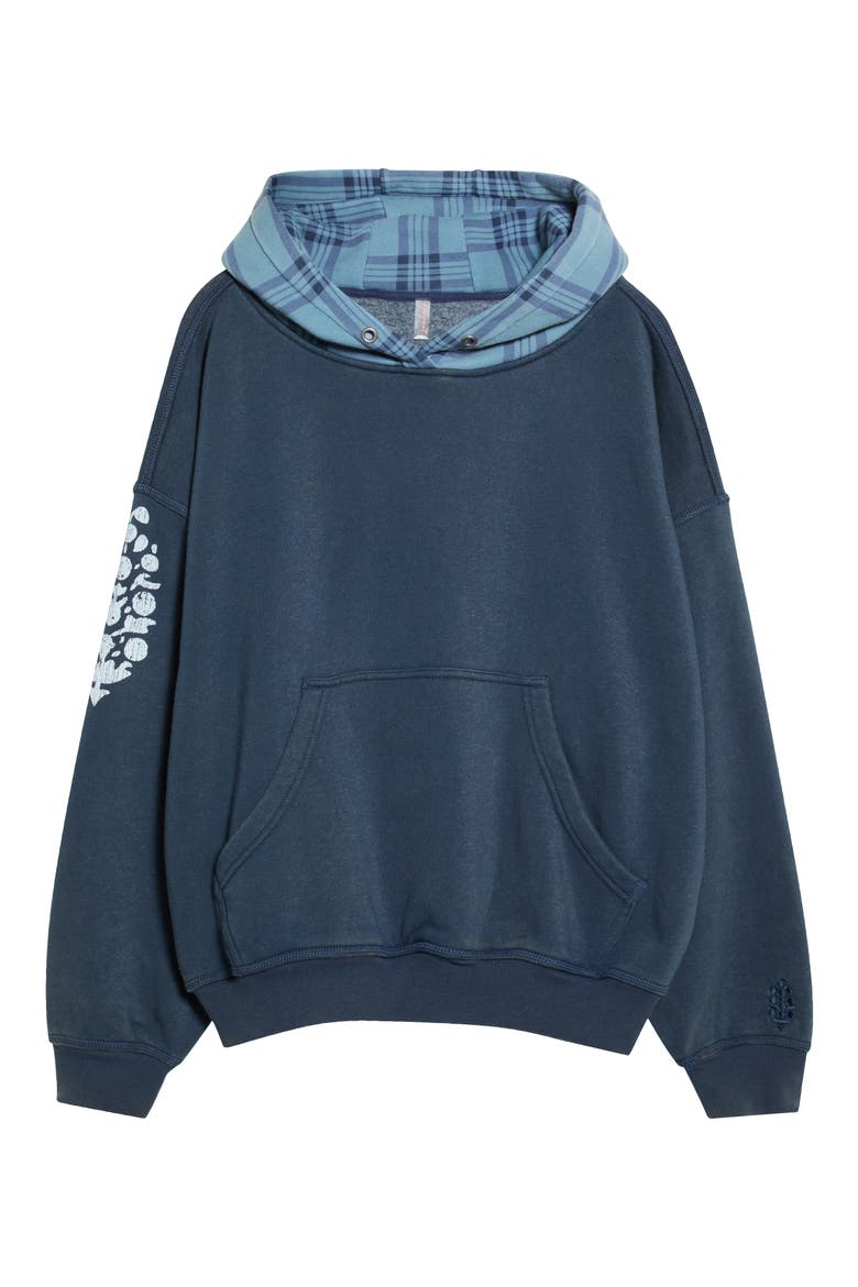 Plaid Hood Pullover Hoodie, Main, color, MIDNIGHT NAVY COMBO