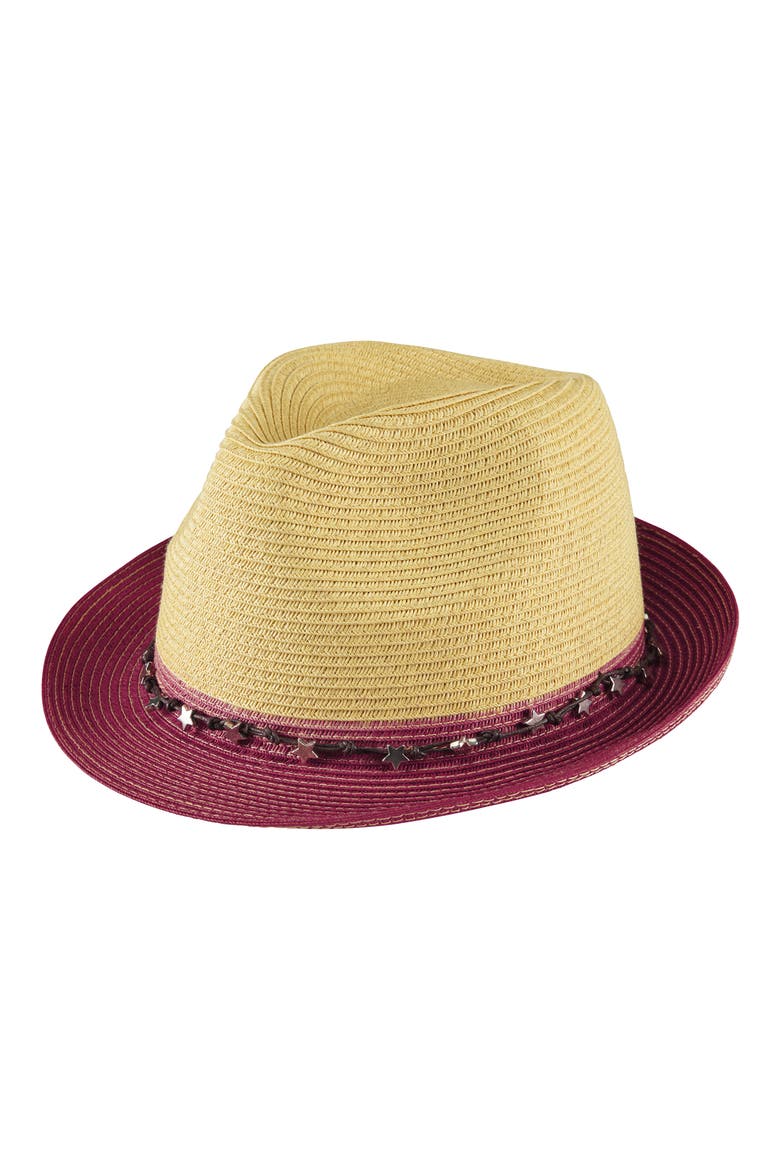 Star Trim Woven Fedora Hat, Main, color, RED