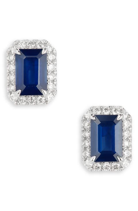 Sapphire & Diamond Halo Stud Earrings