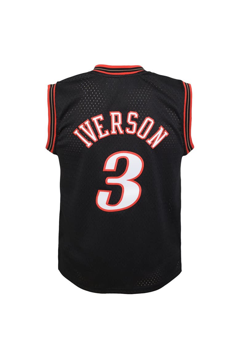 Youth Mitchell & Ness Allen Iverson Black Philadelphia 76ers 2000-01 Swingman Road Jersey, Alternate, color, Black