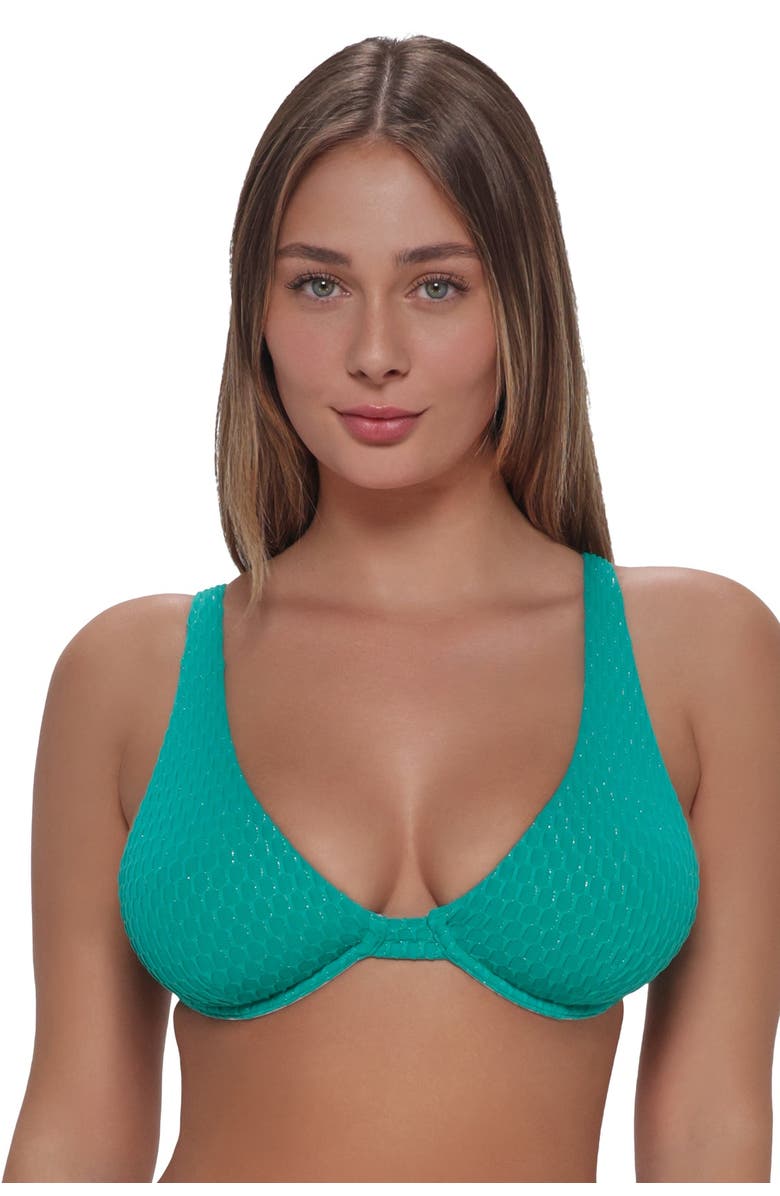 Pacifica by Sunsets Emery Underwire Bikini Swimsuit Top - DD Cup, Alternate, color, Jade Jewel Lurex