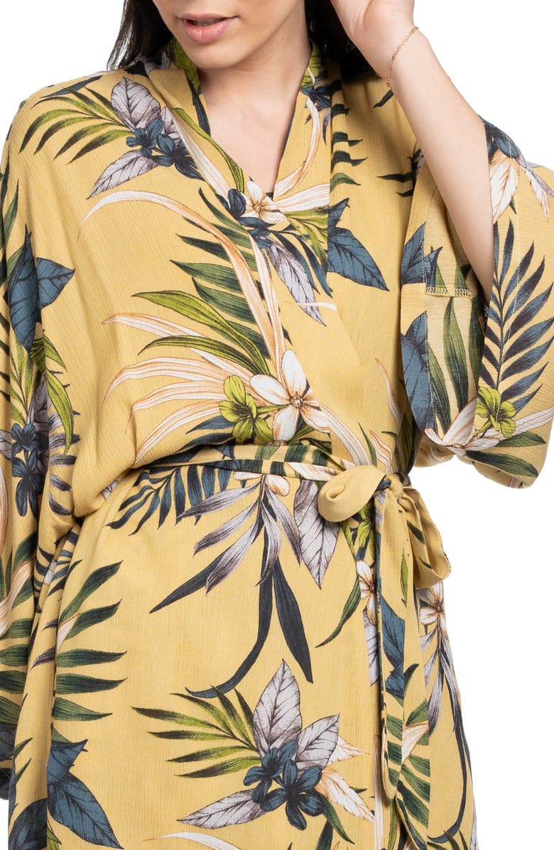 Midnight Bakery Floral Yoryu Wrap Robe, Alternate, color, Yellow