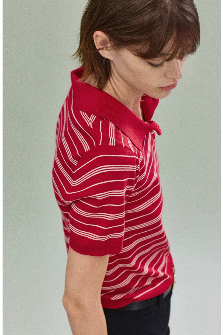 Stripe Polo Sweater, Alternate, color, RED