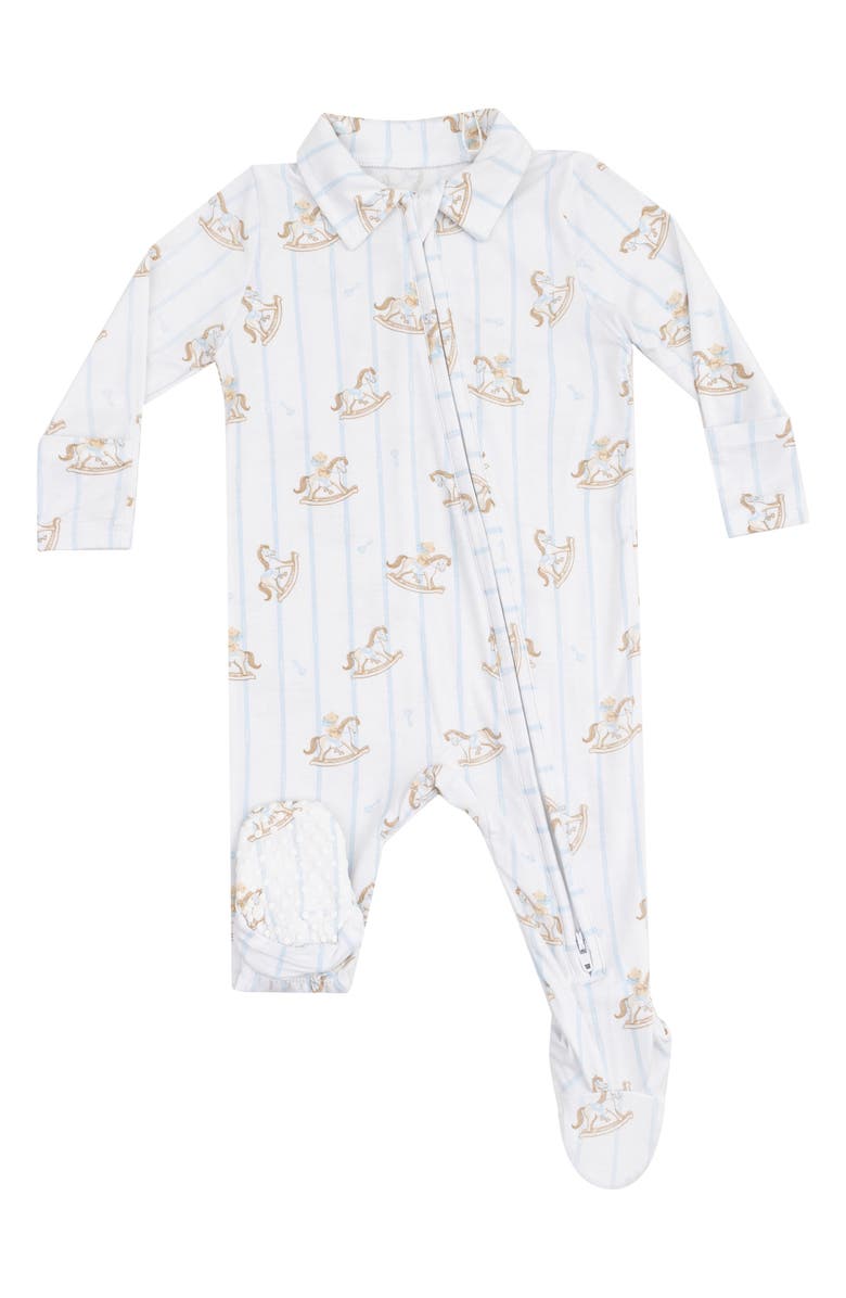 Angel Dear Rocking Horse Print Collared Zip Footie, Main, color, 