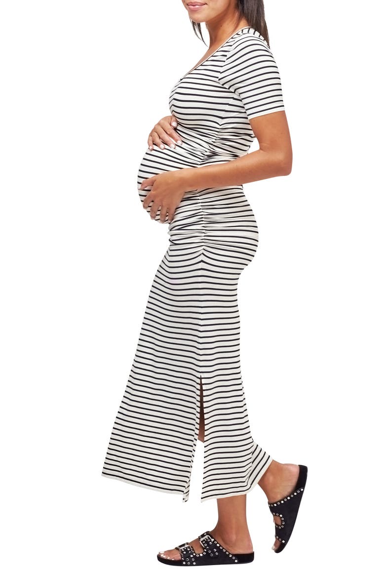 Hugo Maxi Maternity Dress, Alternate, color, WHITE/ BLACK STRIPE