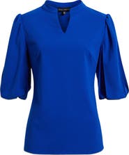 Ming Wang Deco Puff Sleeve Stretch Crepe Top