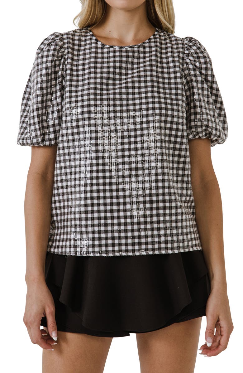English Factory Sequin Gingham Top, Alternate, color, 