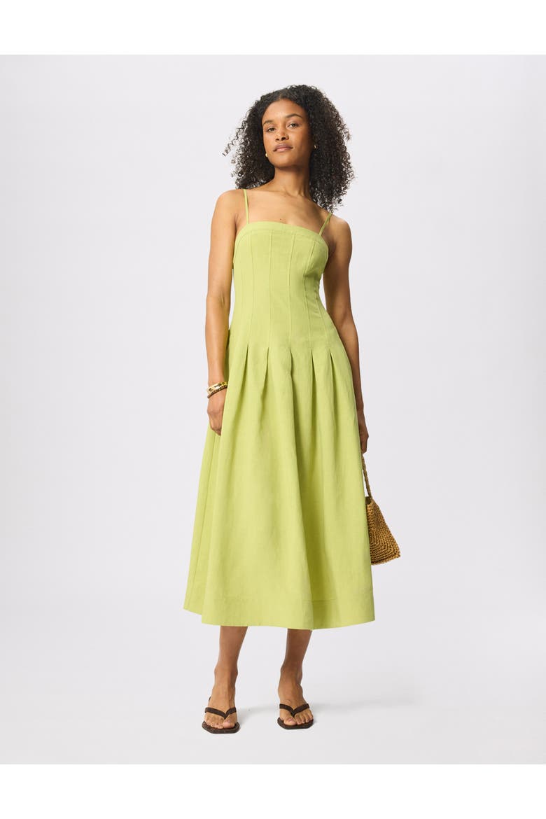 Linen Blend Waisted Midi Dress, Alternate, color, Green