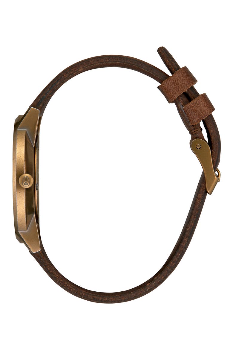Porter Round Leather Strap Watch, 40mm, Alternate, color, BROWN/ BLACK/ BRASS