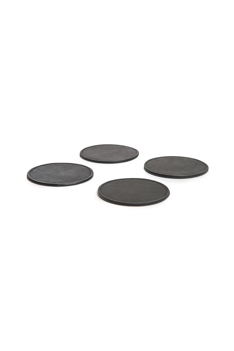 Blake Leather Coaster Set, Alternate, color, Black