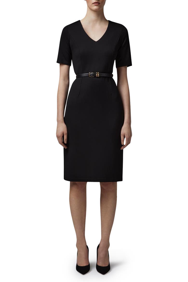 Natasha V-Neck Sheath Dress, Main, color, BLACK