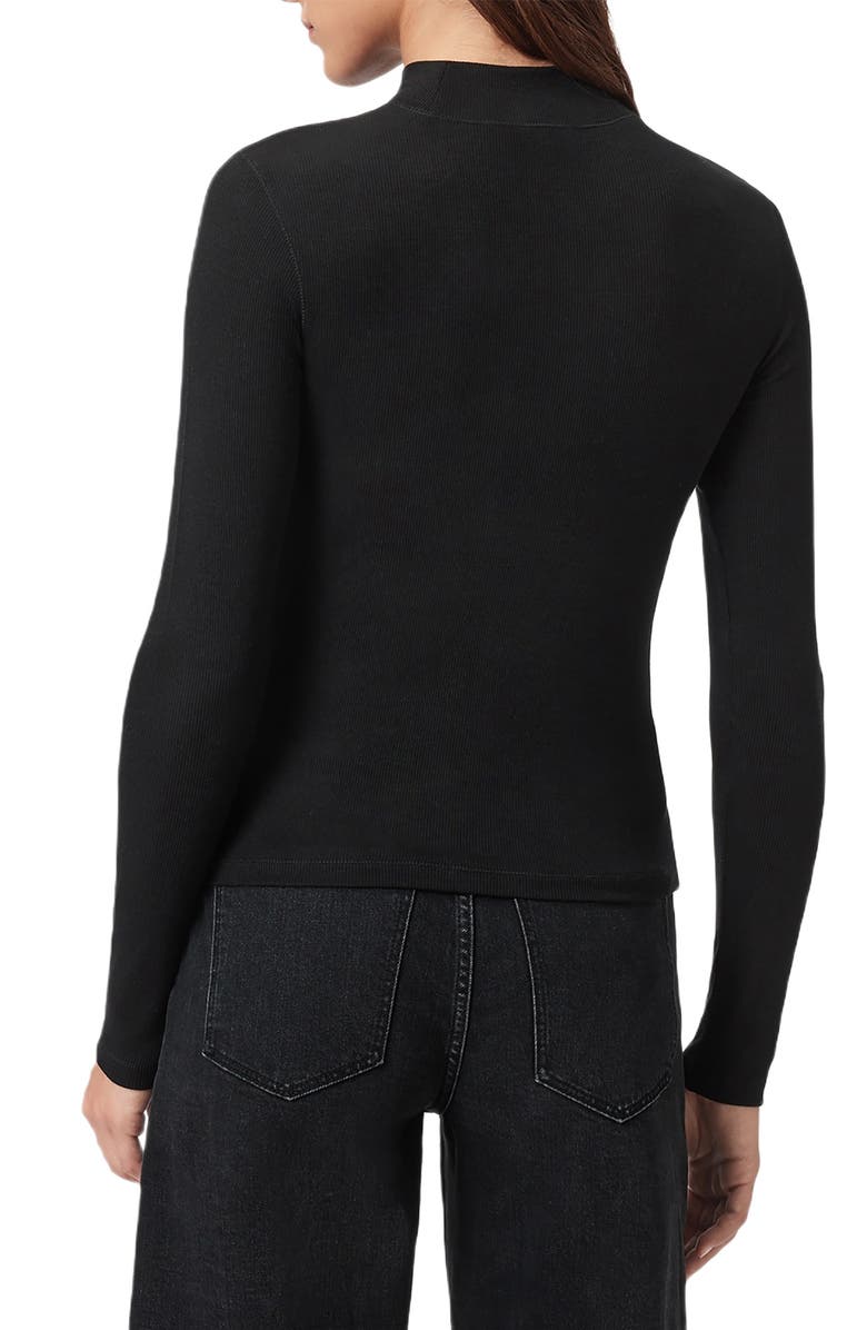 AllSaints Rina Mock Neck Long Sleeve Rib Top, Alternate, color, Black