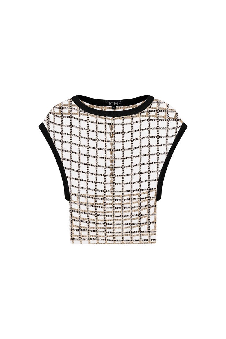 Sequin Cut Out Top, Main, color, Black/ Beige
