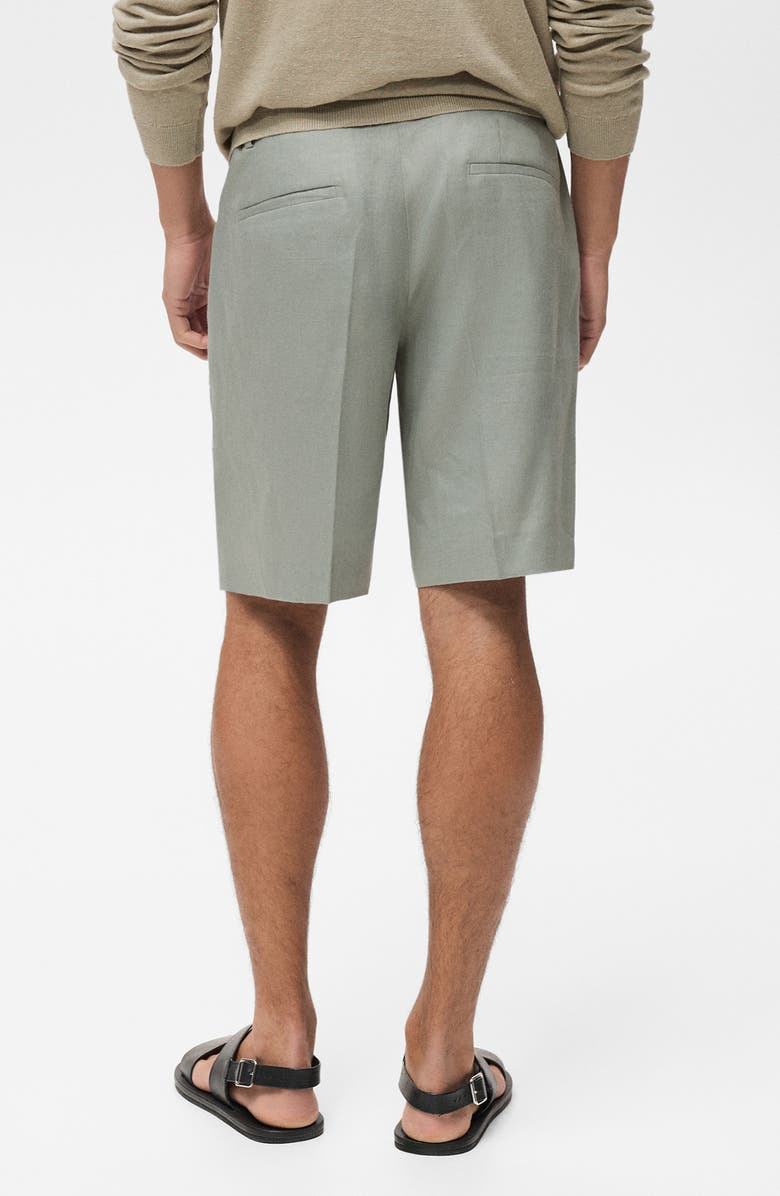 MANGO Pleated Linen Bermuda Shorts, Alternate, color, Aqua Green