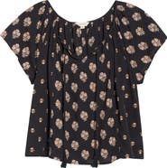 Lucky Brand Floral Split Neck Cotton Top