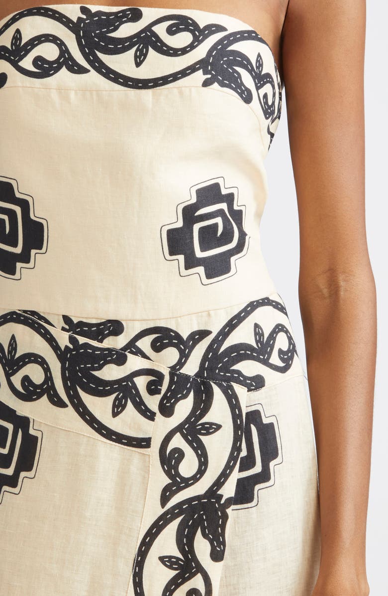 Johanna Ortiz Ancient Strapless Linen Faux Wrap Dress, Alternate, color, Ecru / Black