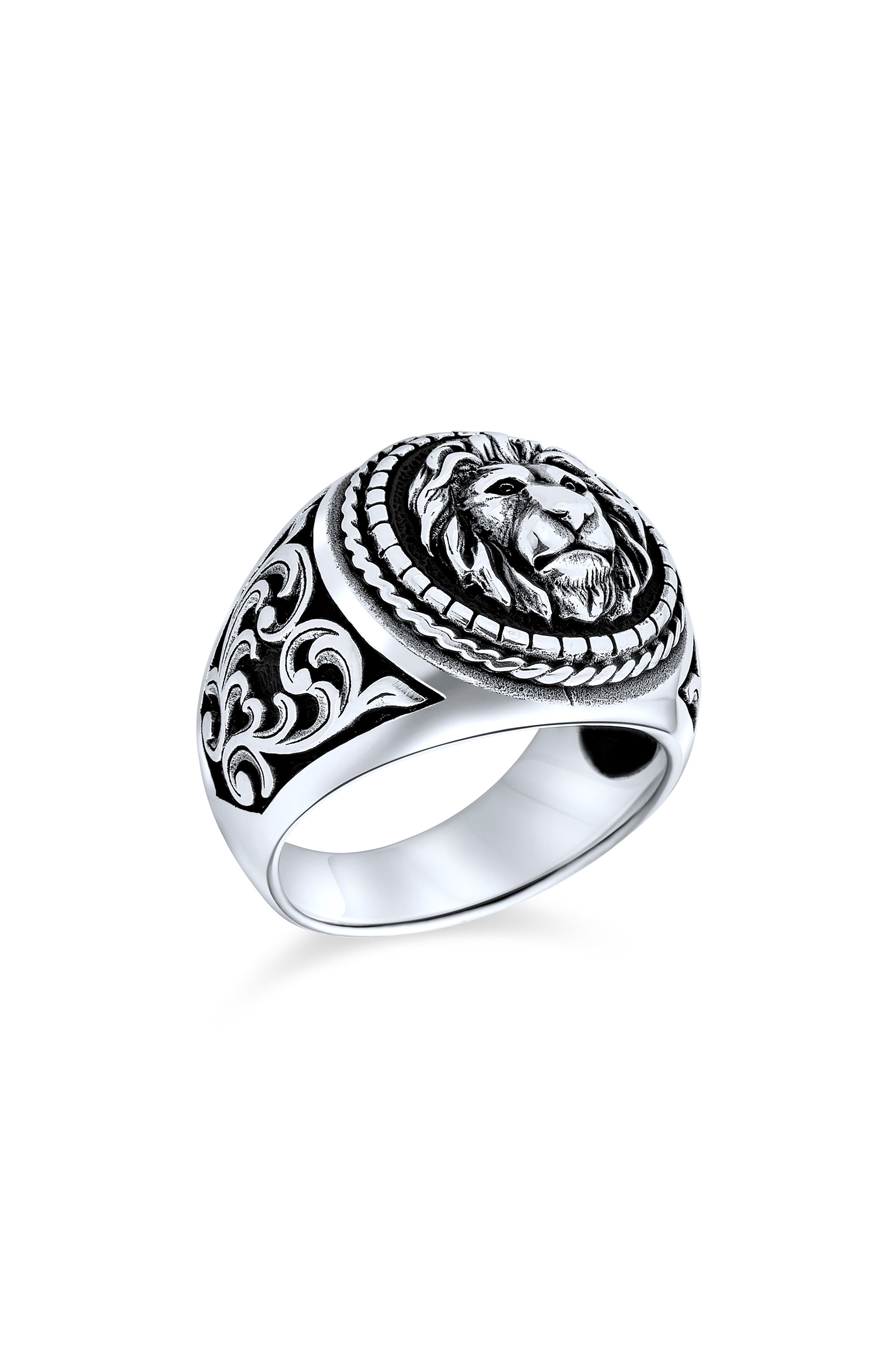 BLING JEWELRY Men's Sterling Silver Lion Signet Ring