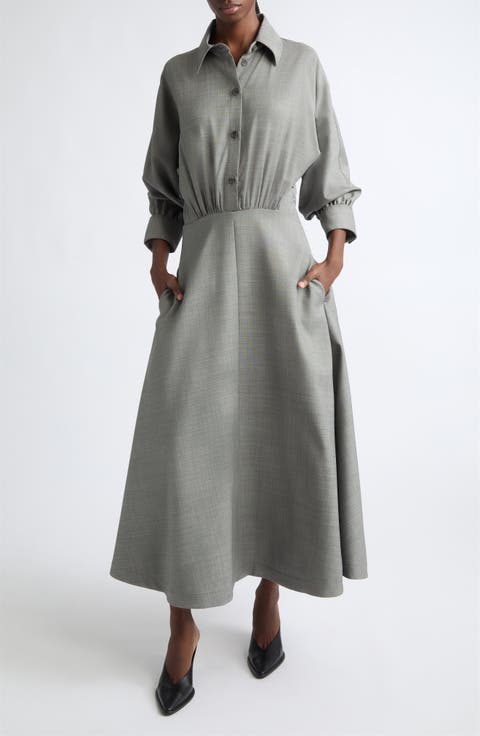 Eleanor Wool Stretch Twill Midi Shirtdress