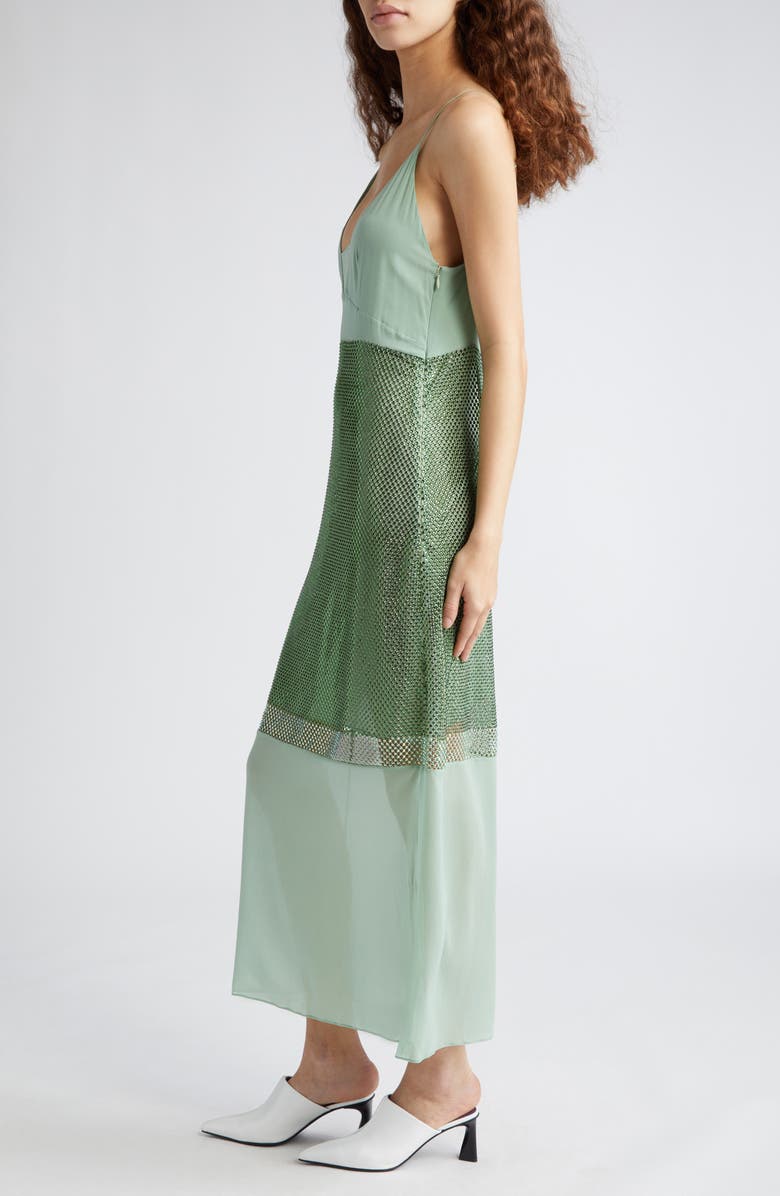 Stella McCartney Crystal Panel Satin Slipdress, Alternate, color, Fern