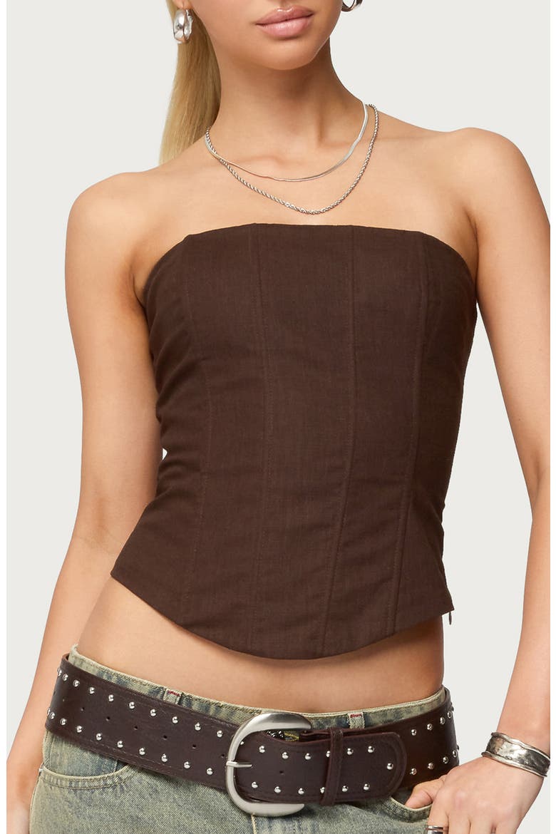 Hadar Strapless Cotton Corset Top, Main, color, BROWN