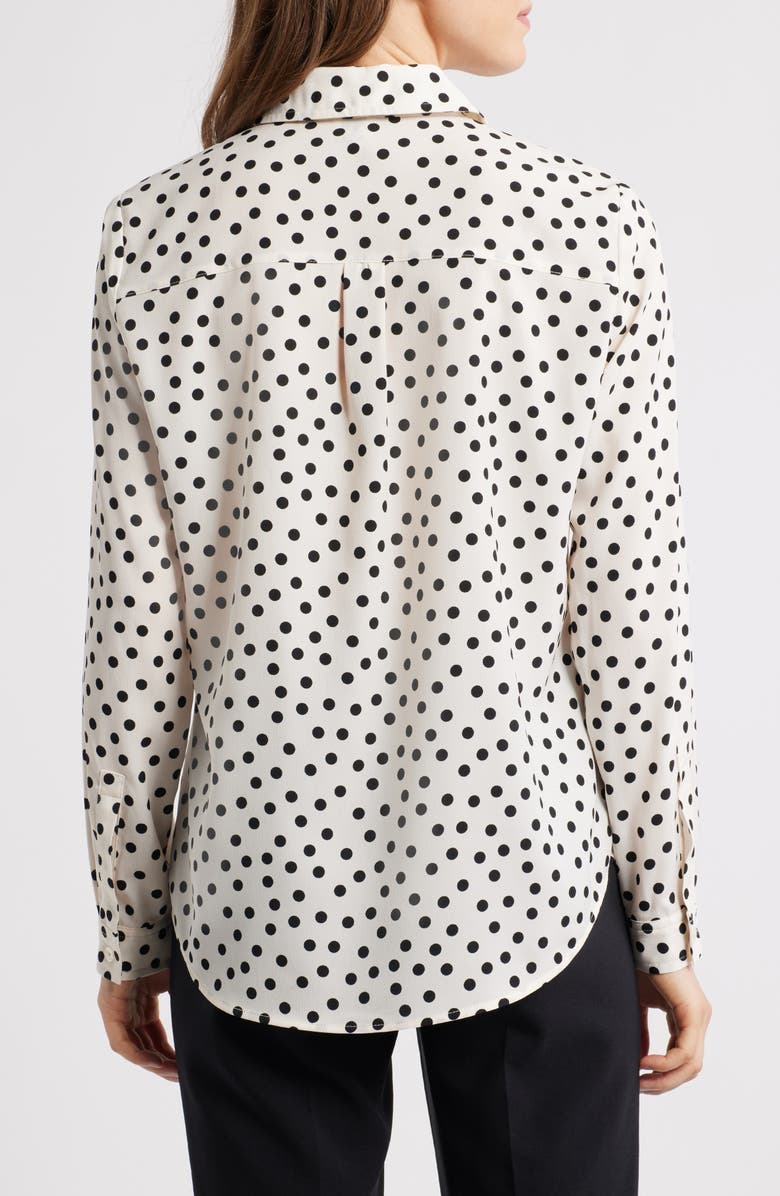 AK ANNE KLEIN Print Button-Up Shirt, Alternate, color, White Dove/ Anne Black