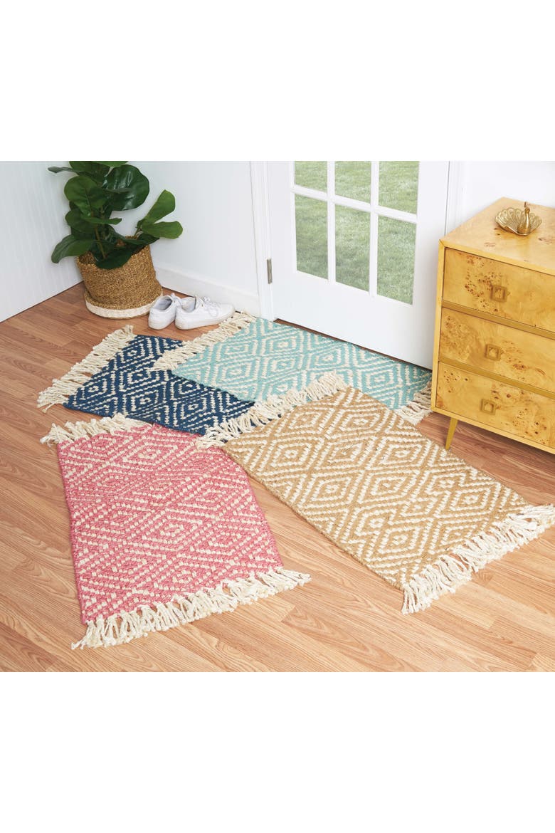 Fringed Diamond Hibiscus Jute Rug, Alternate, color, Red