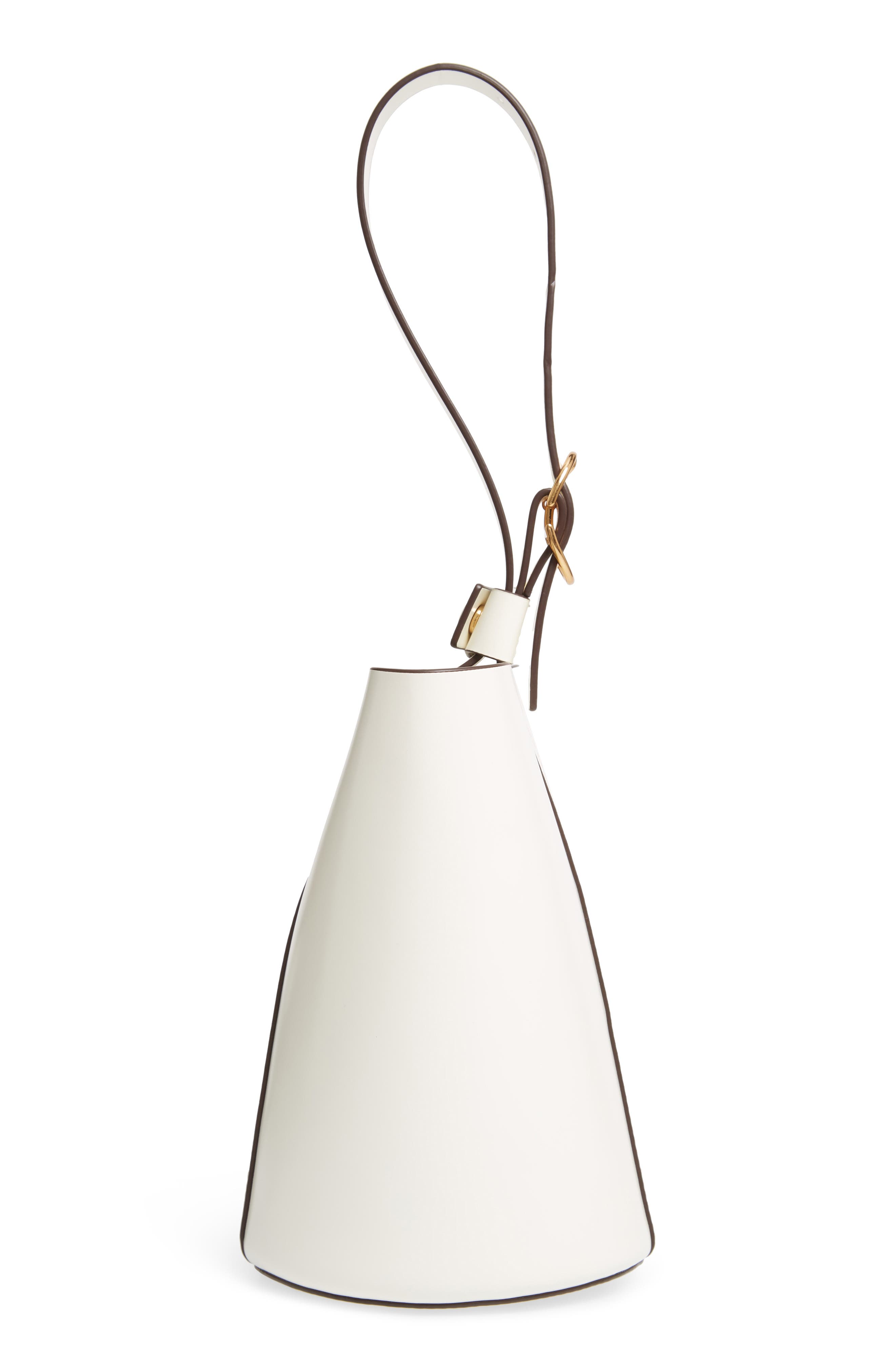 Small Leather Bucket Bag, Alternate, color, WHITE