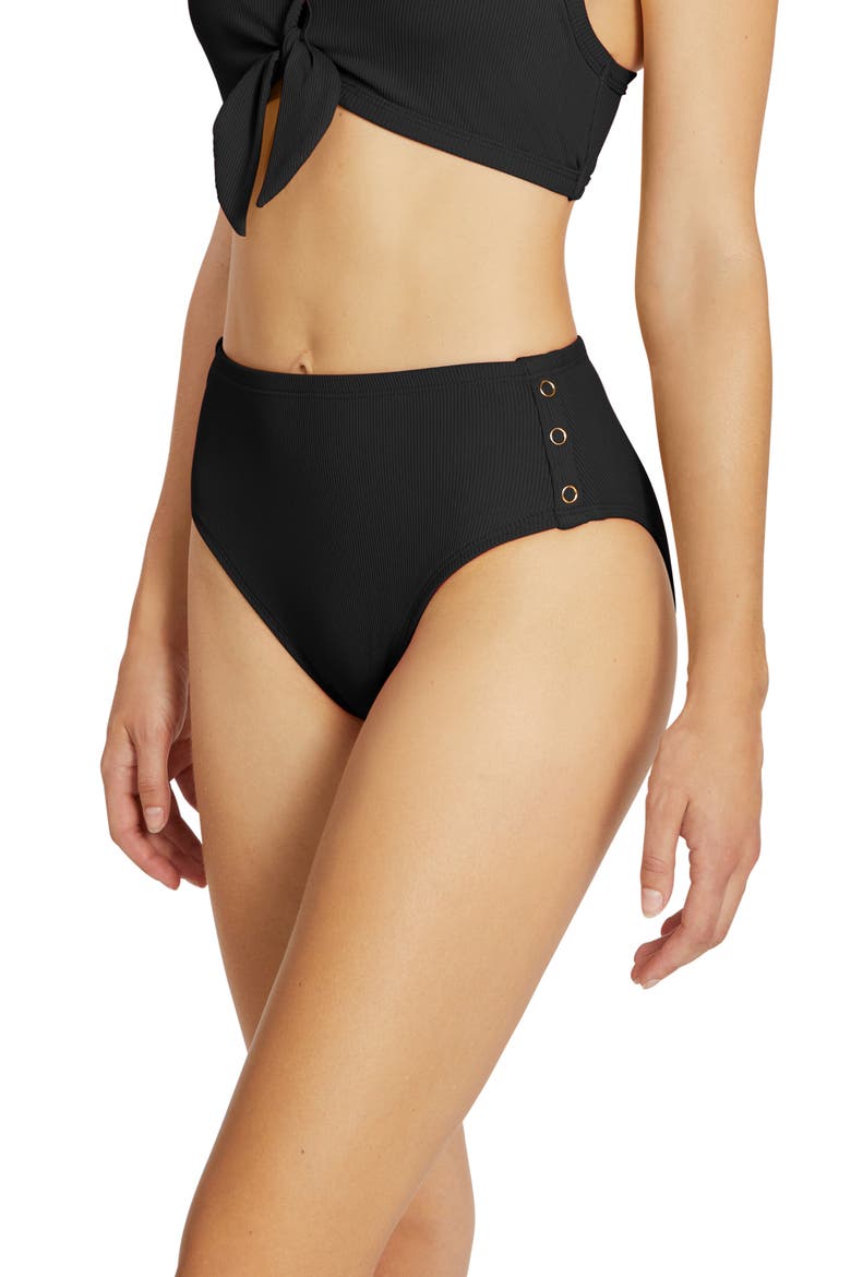 Amy High Waist Bikini Bottoms, Alternate, color, LICORICE
