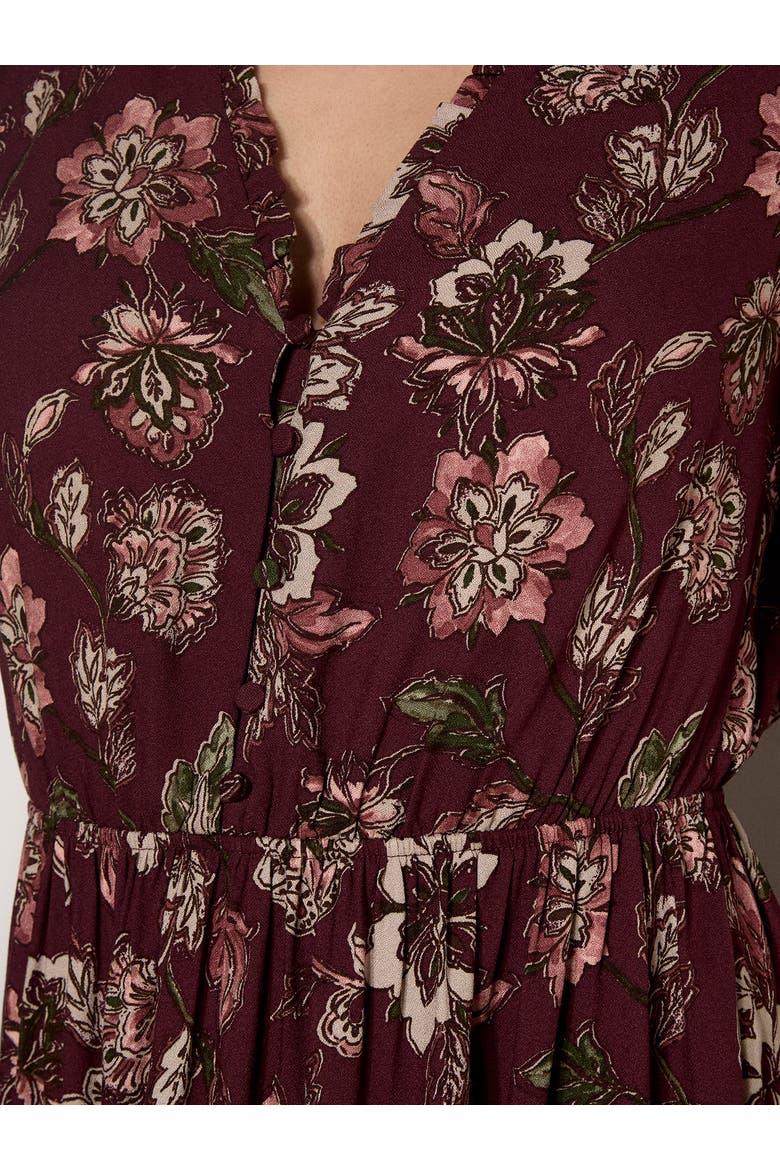 Painterly Ruffle Neck Mini Dress, Alternate, color, Burgundy