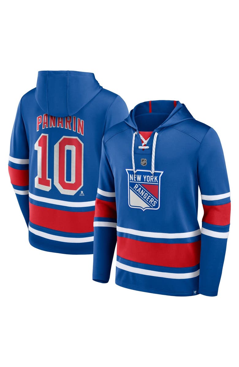 FANATICS Men's Fanatics Branded Artemi Panarin Royal New York Rangers Name & Number Lace-Up Pullover Hoodie, Main, color, 