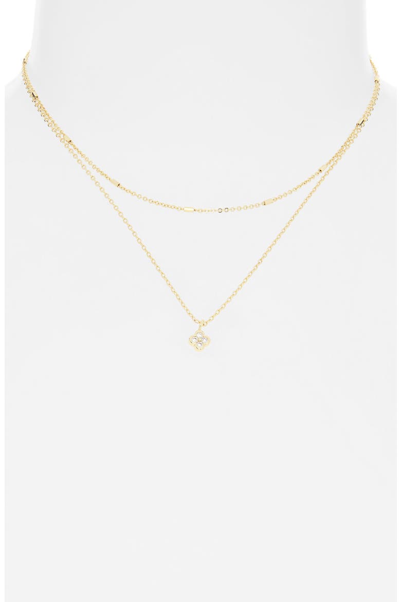 Pavé CZ Mini Clover Layered Necklace, Alternate, color, GOLD