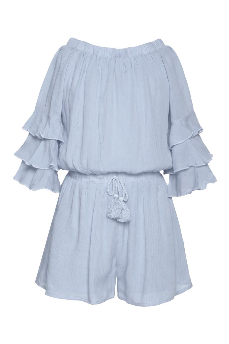 Kids' Tiered Ruffle Sleeve Romper, Main, color, BLUE