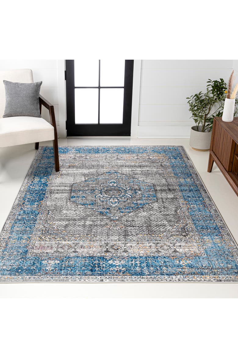 Anatolia Vintage Medallion Peacock Area Rug, Alternate, color, Peacock Blue/Gray