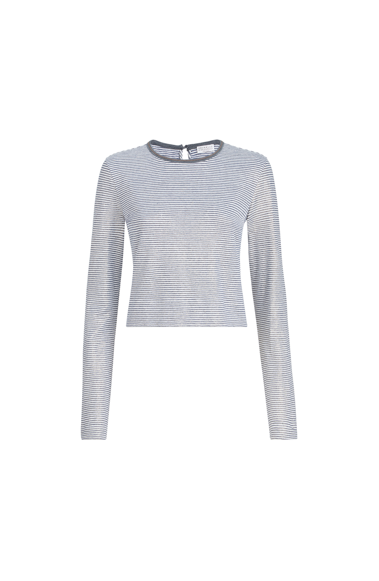 Brunello Cucinelli Striped jersey top with monili, Alternate, color, Blue
