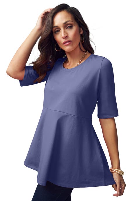 Stretch Cotton Peplum Tunic (Plus)