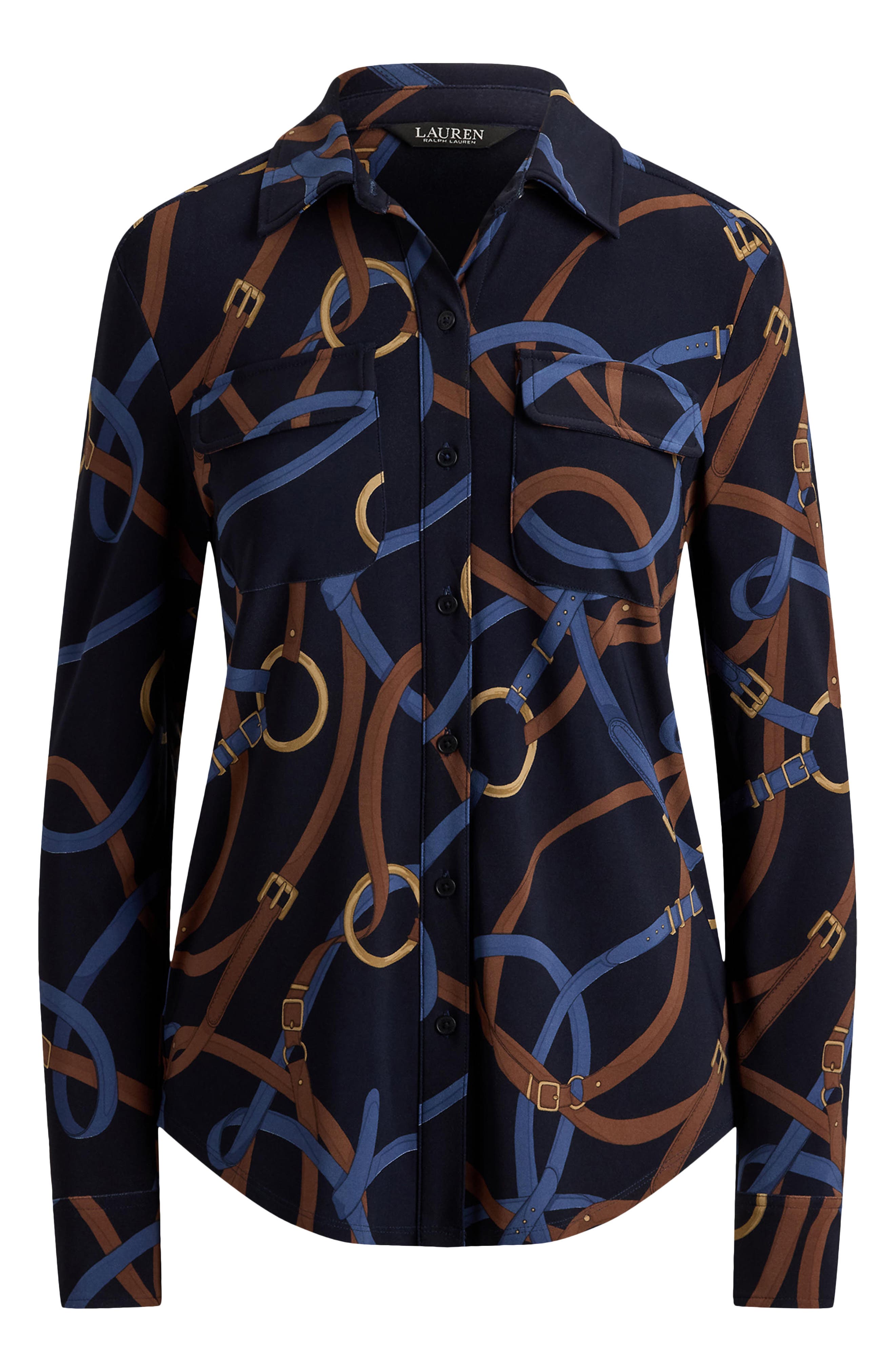 Lauren Ralph Lauren Classic Chain Print Stretch Jersey Knit Button