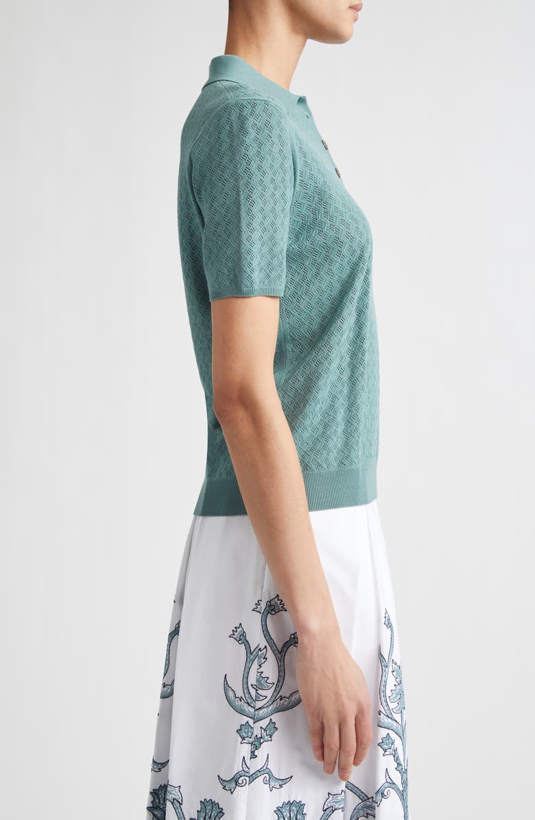 Eleventy Avalon Pointelle Jacquard Merino Wool Polo Sweater, Alternate, color, 175 Jade