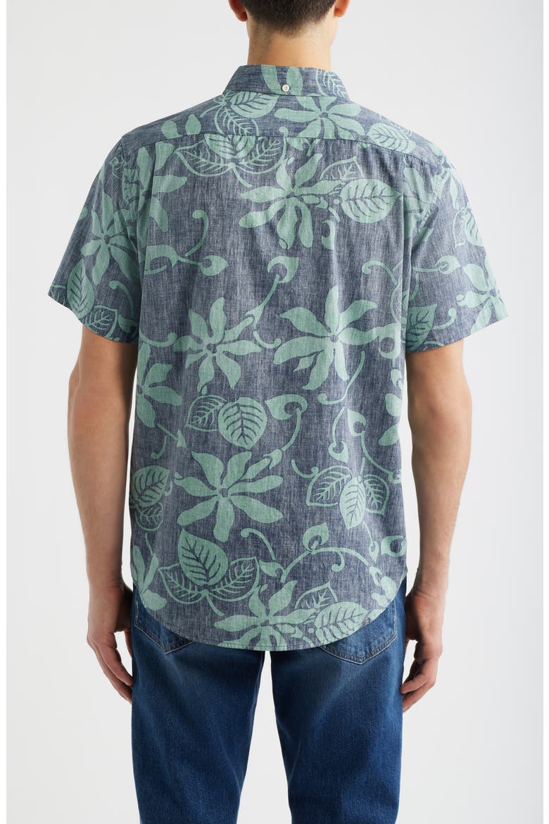 Tiare Pareau Floral Cotton Button-Down Shirt, Alternate, color, NAVY