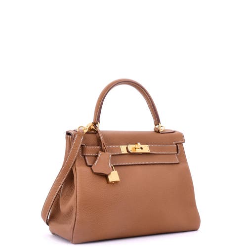 Pre-owned Hermes  Hermes Kelly Handbag Brown Togo With Gold Hardware 28 In Gold