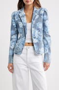 Tractr Floral Puff Sleeve Denim Jacket