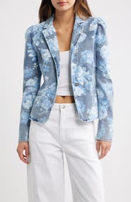 Tractr Floral Puff Sleeve Denim Jacket