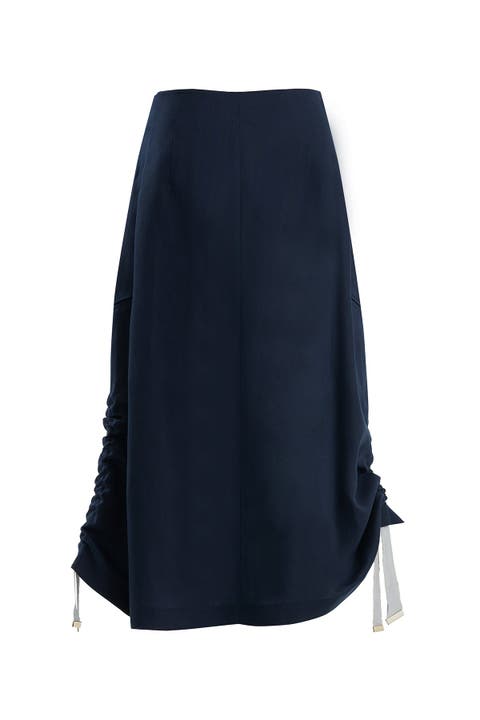 Dark Navy Button-Closure Maxi Skirt