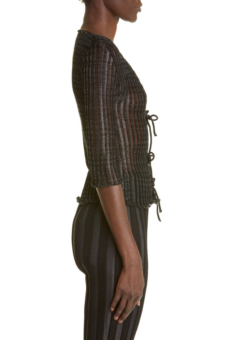 Patricia Ladder Stitch Cotton Blend Cardigan, Alternate, color, BLACK