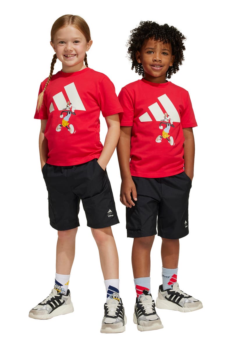 adidas Originals x Disney Kids' Goofy Graphic T-Shirt & Cargo Shorts Set, Alternate, color, Pure Ruby/Off White