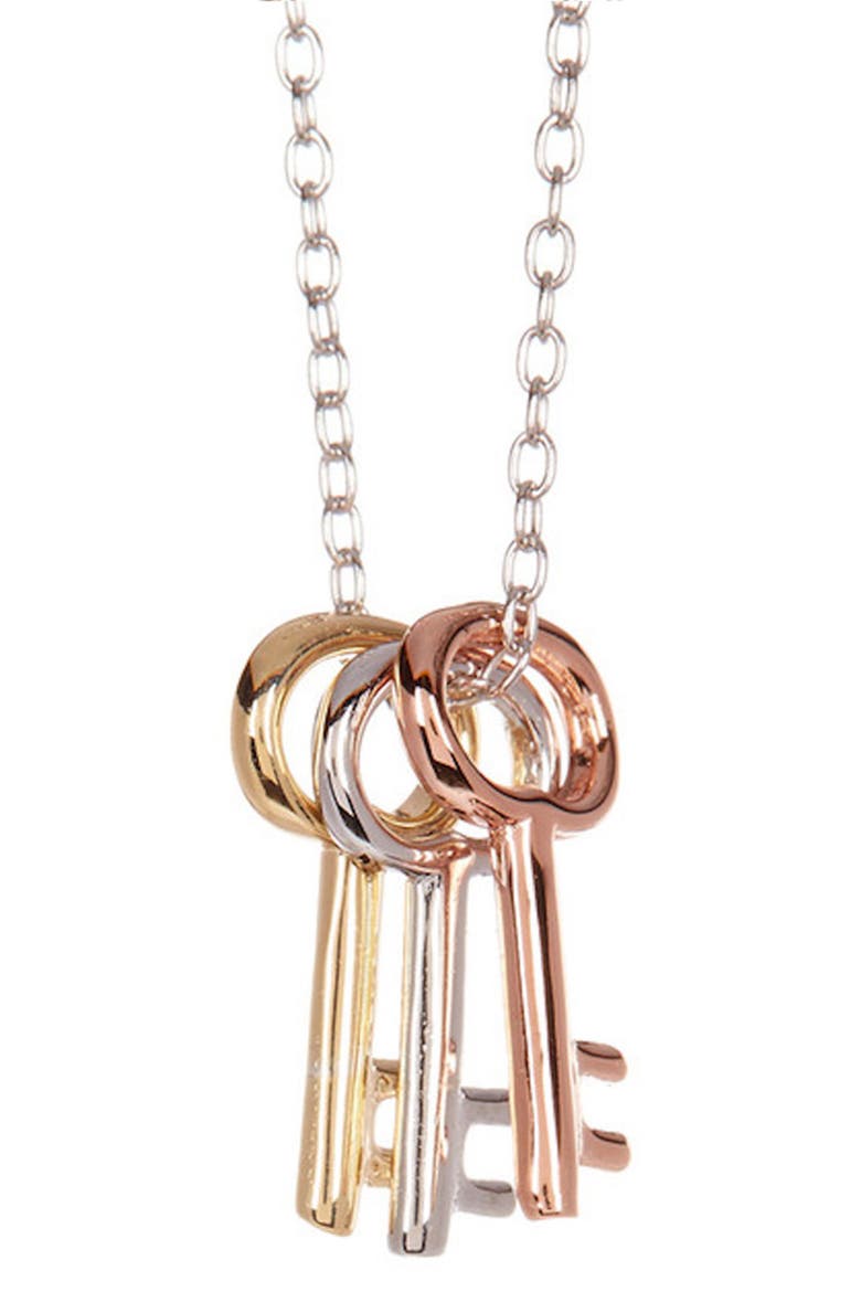Tri-Tone Triple Key Charm Pendant Necklace, Main, color, YELLOW