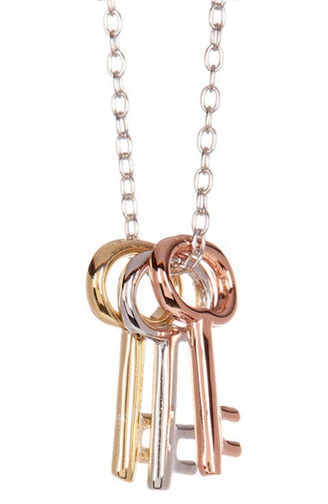 Tri-Tone Triple Key Charm Pendant Necklace