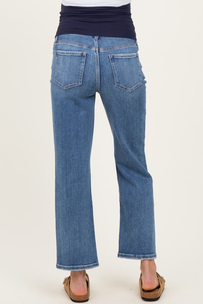 Distressed Open Knee Ankle Straight Leg Maternity Jeans, Alternate, color, Blue