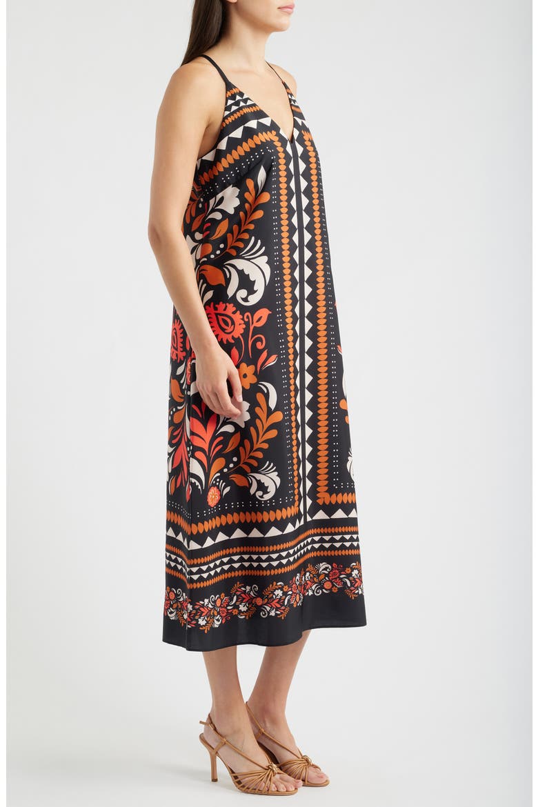 Print Tie Back Sleeveless Midi Dress, Alternate, color, BLK COGNAC